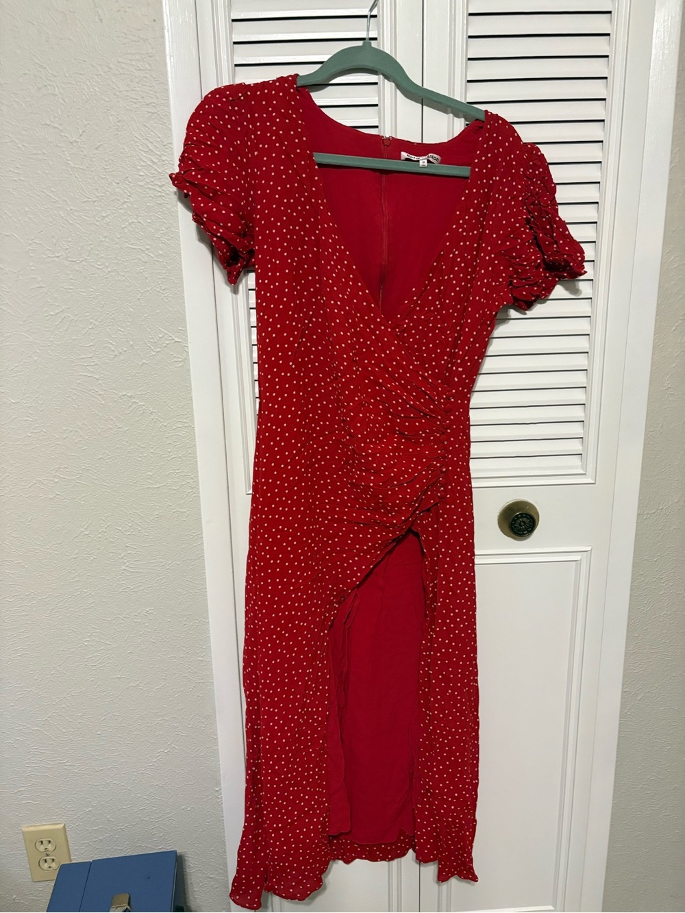 Reformation Red Polka Dot Midi Wrap Dress